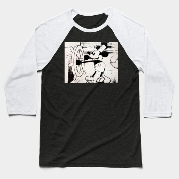 Mickey Mouse Steamboat Willie Baseball T-Shirt by Doctor Doom's Generic Latverian Storefront